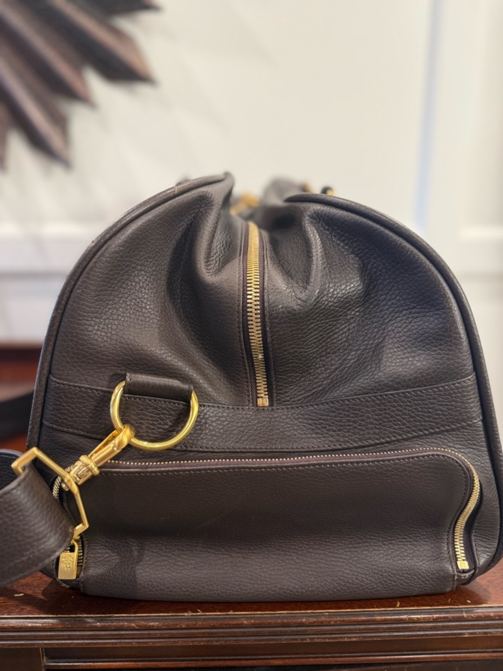 Brooks Brothers Brown Pebbled Leather Duffle Weekender Travel Bag - Picture 3 of 8